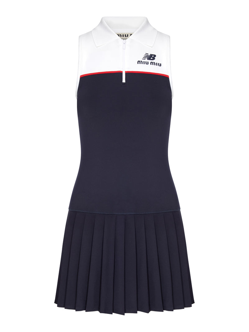 NEW BALANCE X MIU MIU SLEEVELESS POLO-NECK DRESS WITH PLEATED SKIRT, FEATURING COCO GAUFF