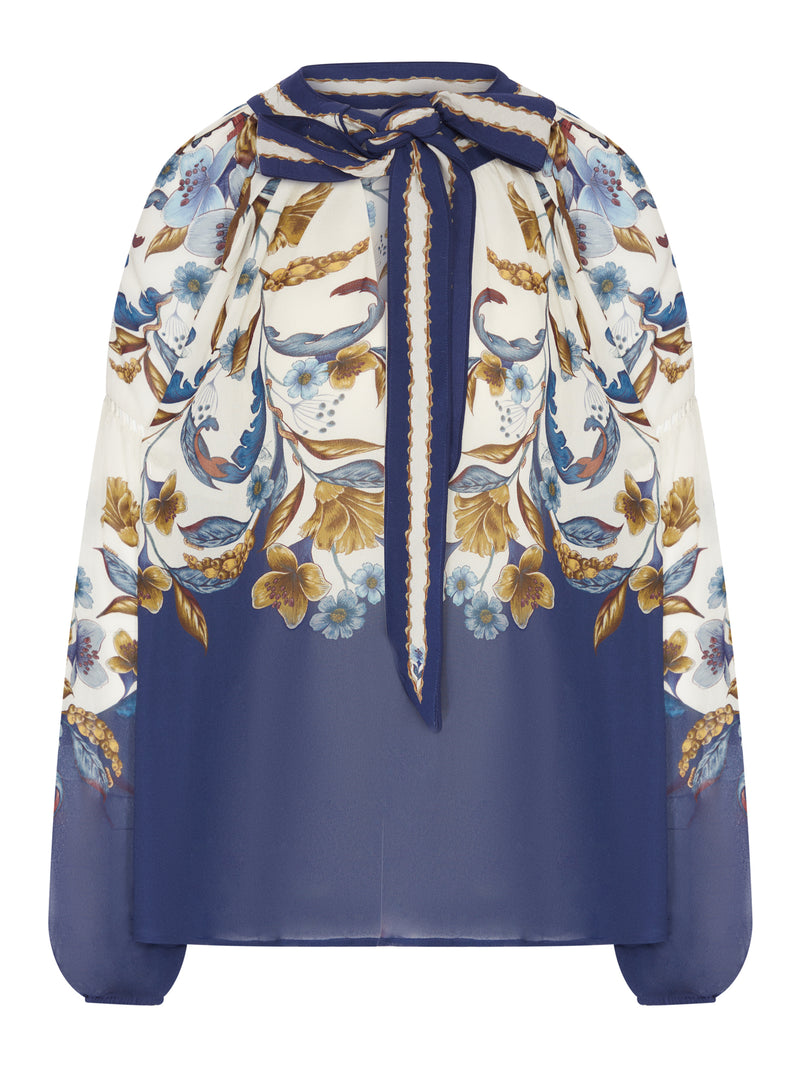 PRINTED BLOUSE WITH A BOW AT THE NECK