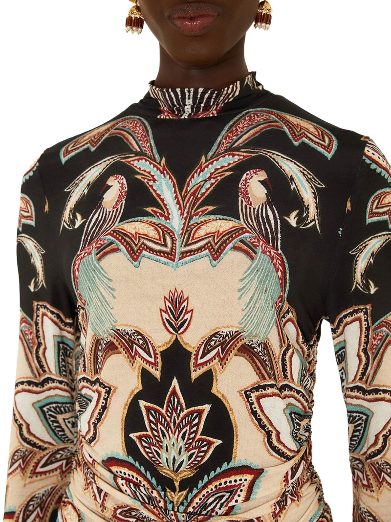 HIGH-NECK TOP WITH ORNAMENTAL PRINT