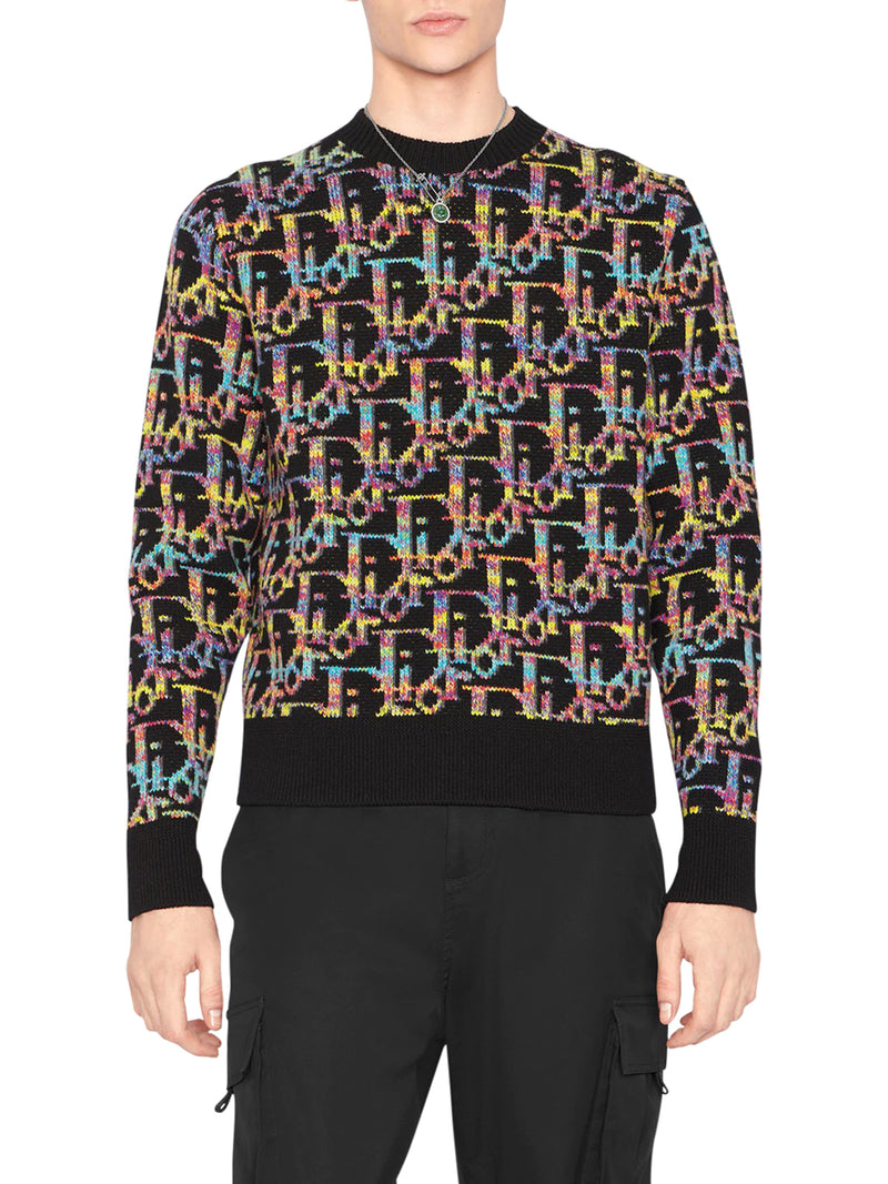 DIOR OBLIQUE black wool jacquard sweater