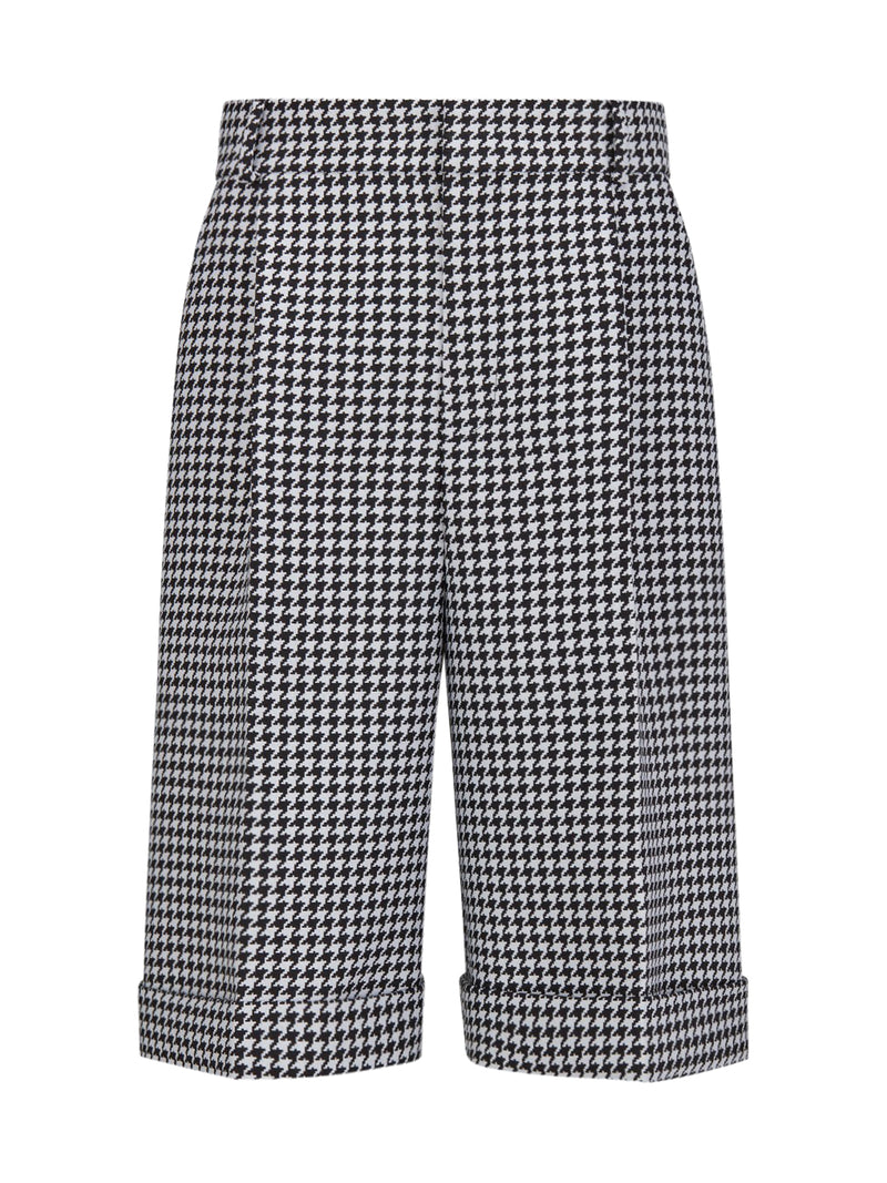 BERMUDA in black and white wool and silk Twill with micro houndstooth motif