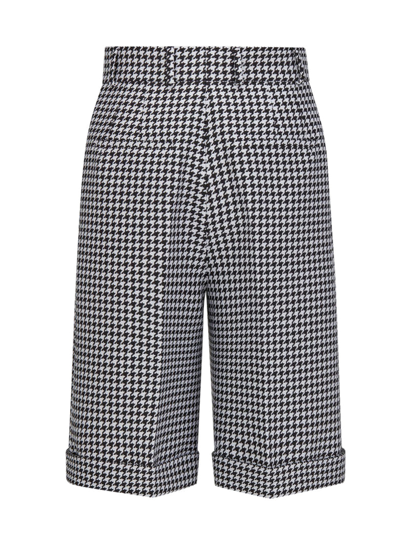 BERMUDA in black and white wool and silk Twill with micro houndstooth motif