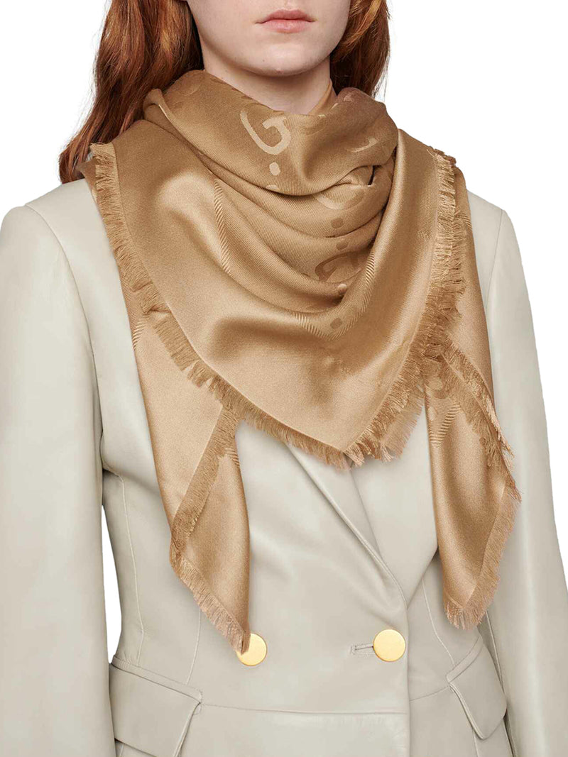 JACQUARD WOOL AND SILK SHAWL WITH GG PATTERN