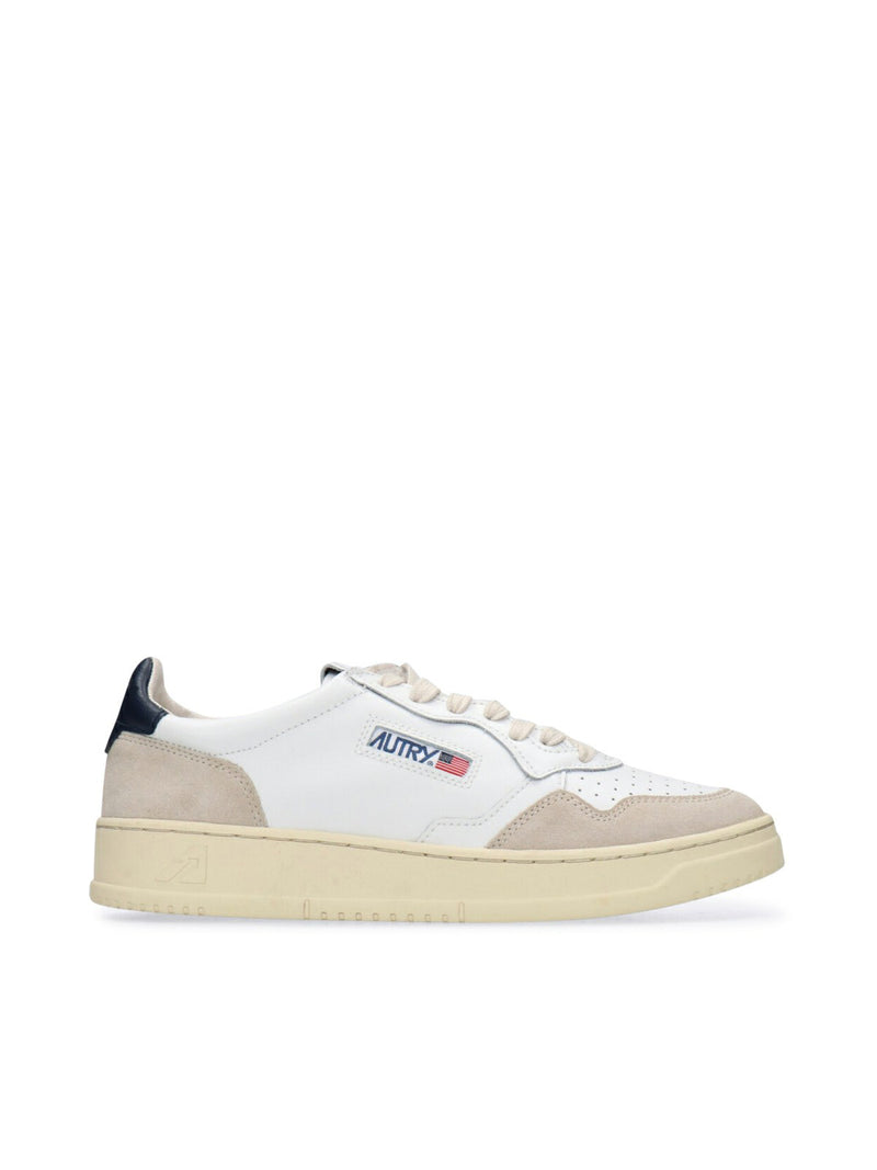 MEDALIST LOW SNEAKERS IN WHITE AND BLUE LEATHER AND BEIGE SUEDE