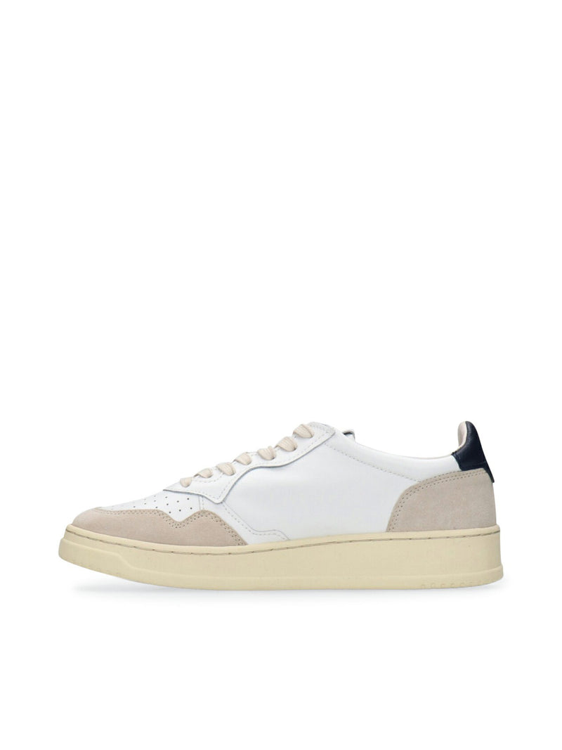 MEDALIST LOW SNEAKERS IN WHITE AND BLUE LEATHER AND BEIGE SUEDE