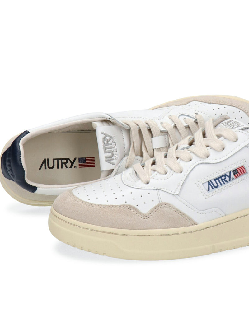 MEDALIST LOW SNEAKERS IN WHITE AND BLUE LEATHER AND BEIGE SUEDE