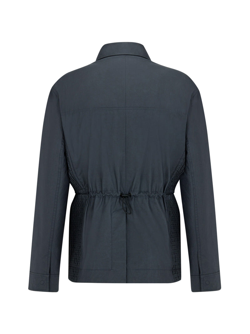 Navy blue waxed cotton poplin