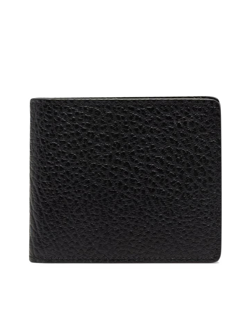 BLACK LEATHER BI-FOLD FOUR STITCHES WALLET