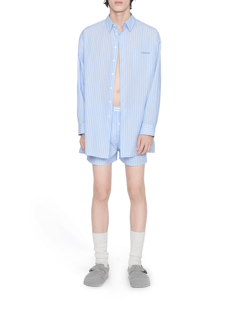 Striped blue and white cotton poplin