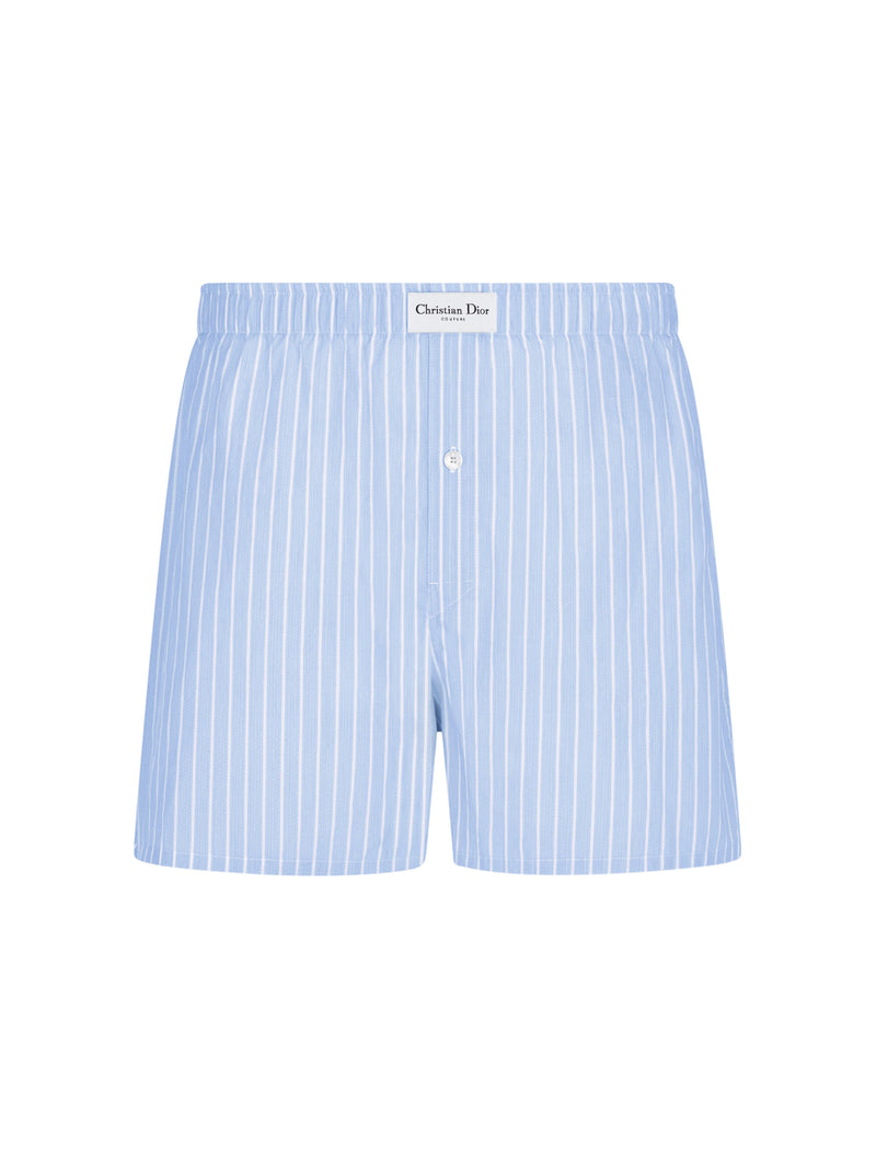 Striped blue and white cotton poplin