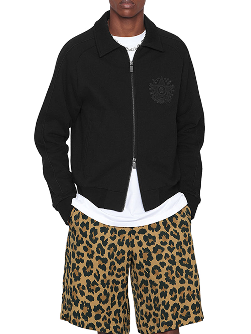 Multicolour technical satin with leopard print
