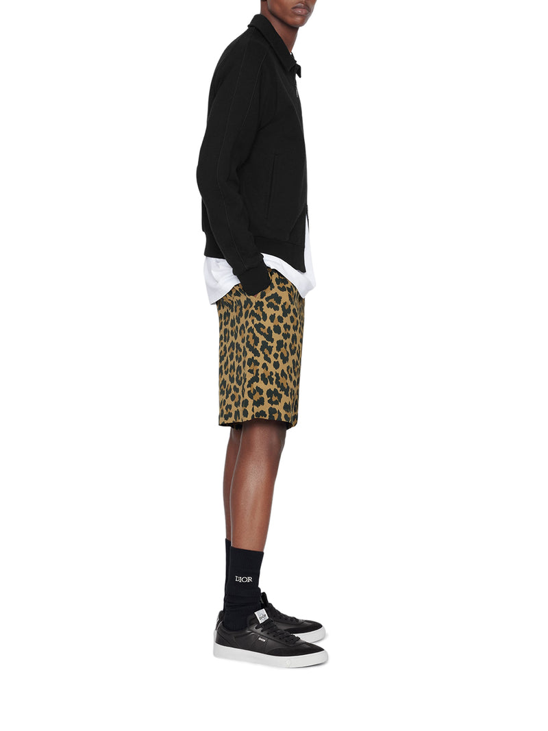 Multicolour technical satin with leopard print