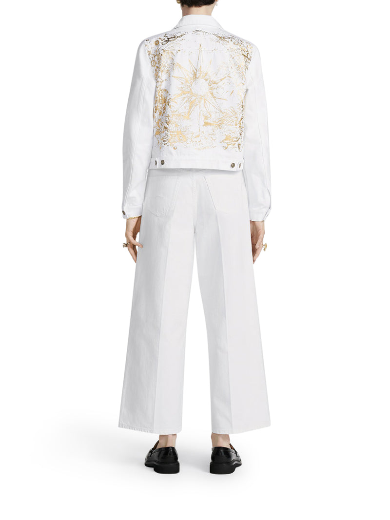 White cotton denim with gold Rêve d`Infini motif