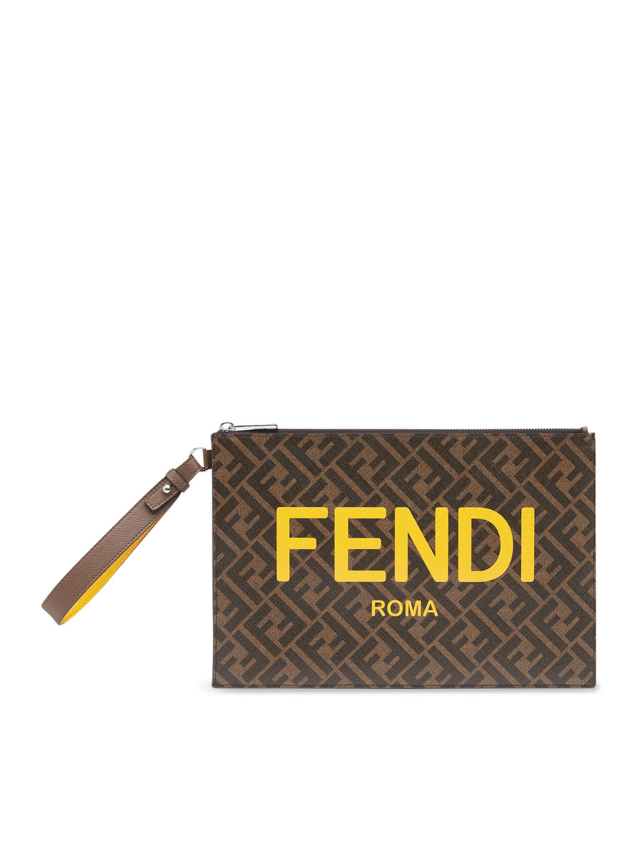 Fendi Clutch Pack FF Monogram Black/Gray in Fabric with Silver-tone - US