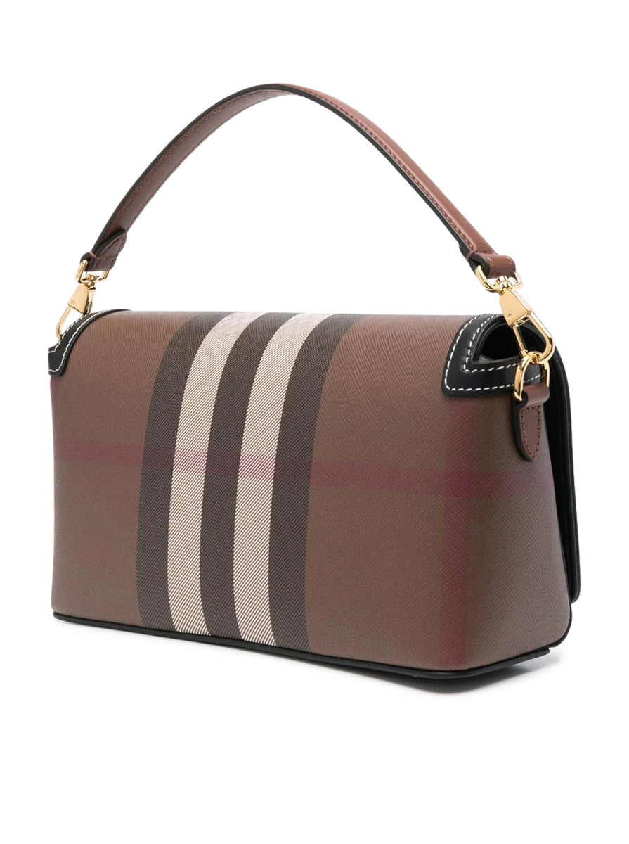 BURBERRY: Dark Birch bag in saffiano coated cotton - Brown