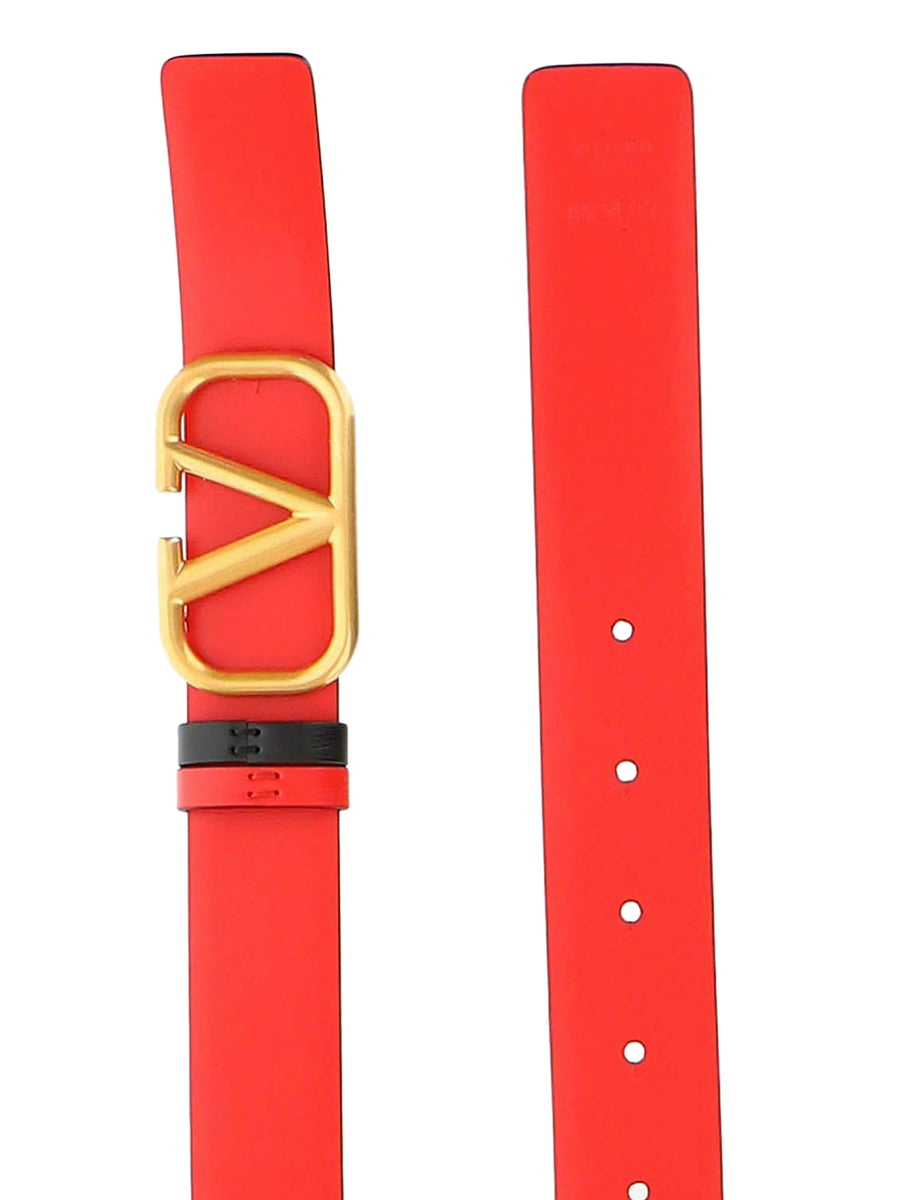 Reversible Vlogo Signature Belt In Glossy Calfskin 30 Mm for Woman in  Black/pure Red