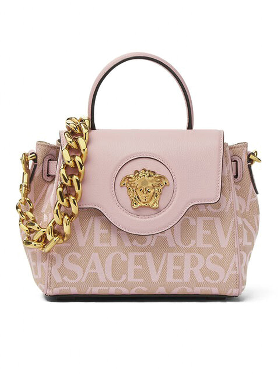 VERSACE: La Medusa bag in grained leather with shoulder strap - Blue