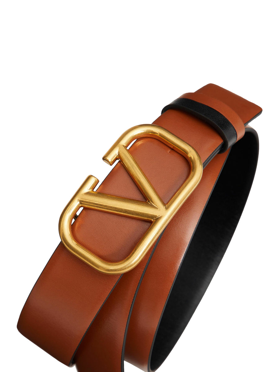 Reversible Vlogo Signature Belt In Glossy Calfskin 40 Mm for Woman in  Saddle Brown/black