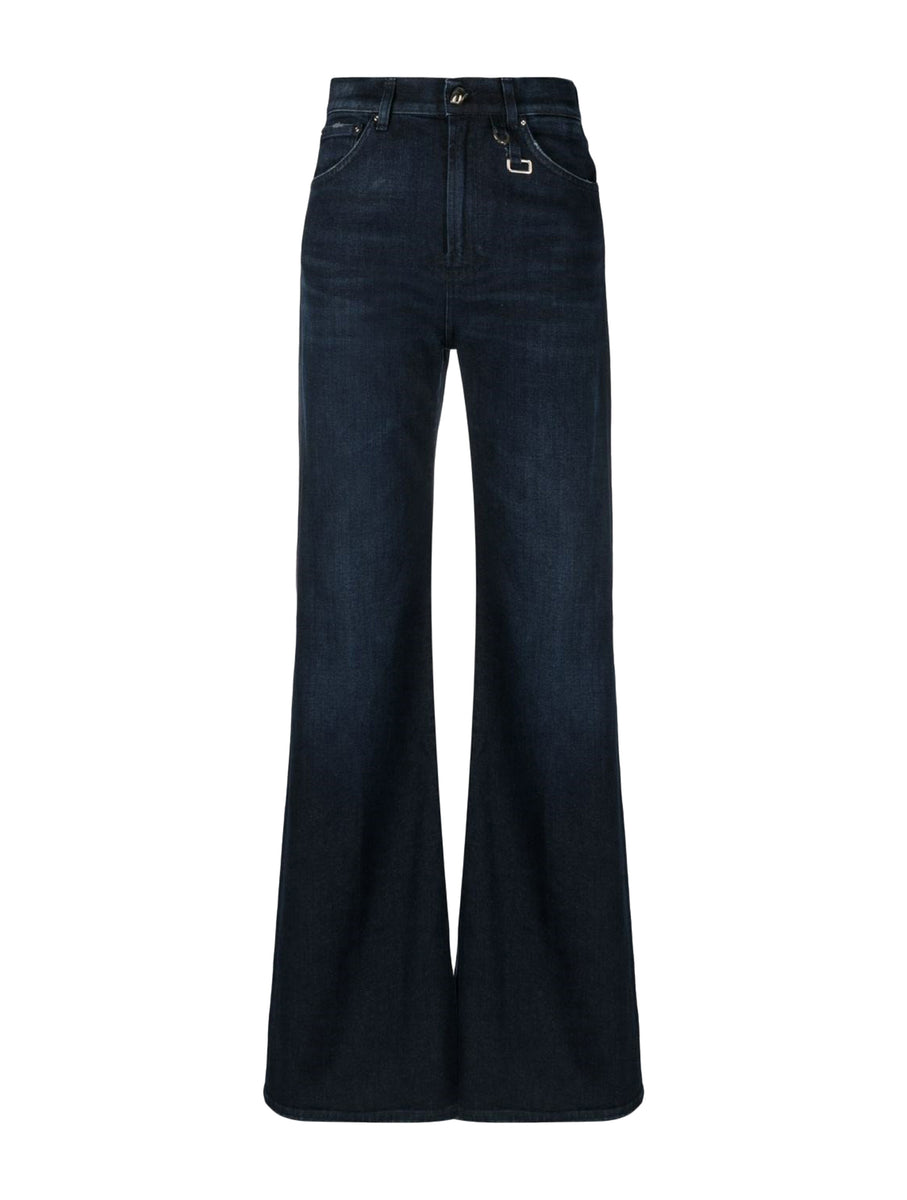 Pockets High-Waisted Wide-Leg Jeans in Black