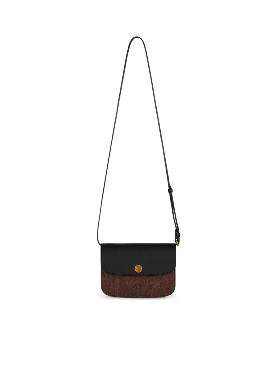 Etro Pegaso Grey/Black Paisley Printed Leather Shoulder Bag w/ Adjustable Strap