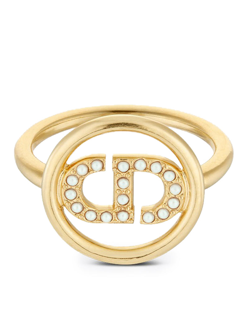 Metal with gold-tone finish and white resin pearls