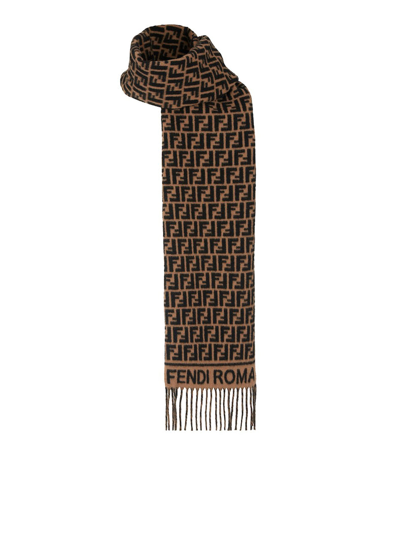 BROWN WOOL AND CASHMERE BLEND SCARF