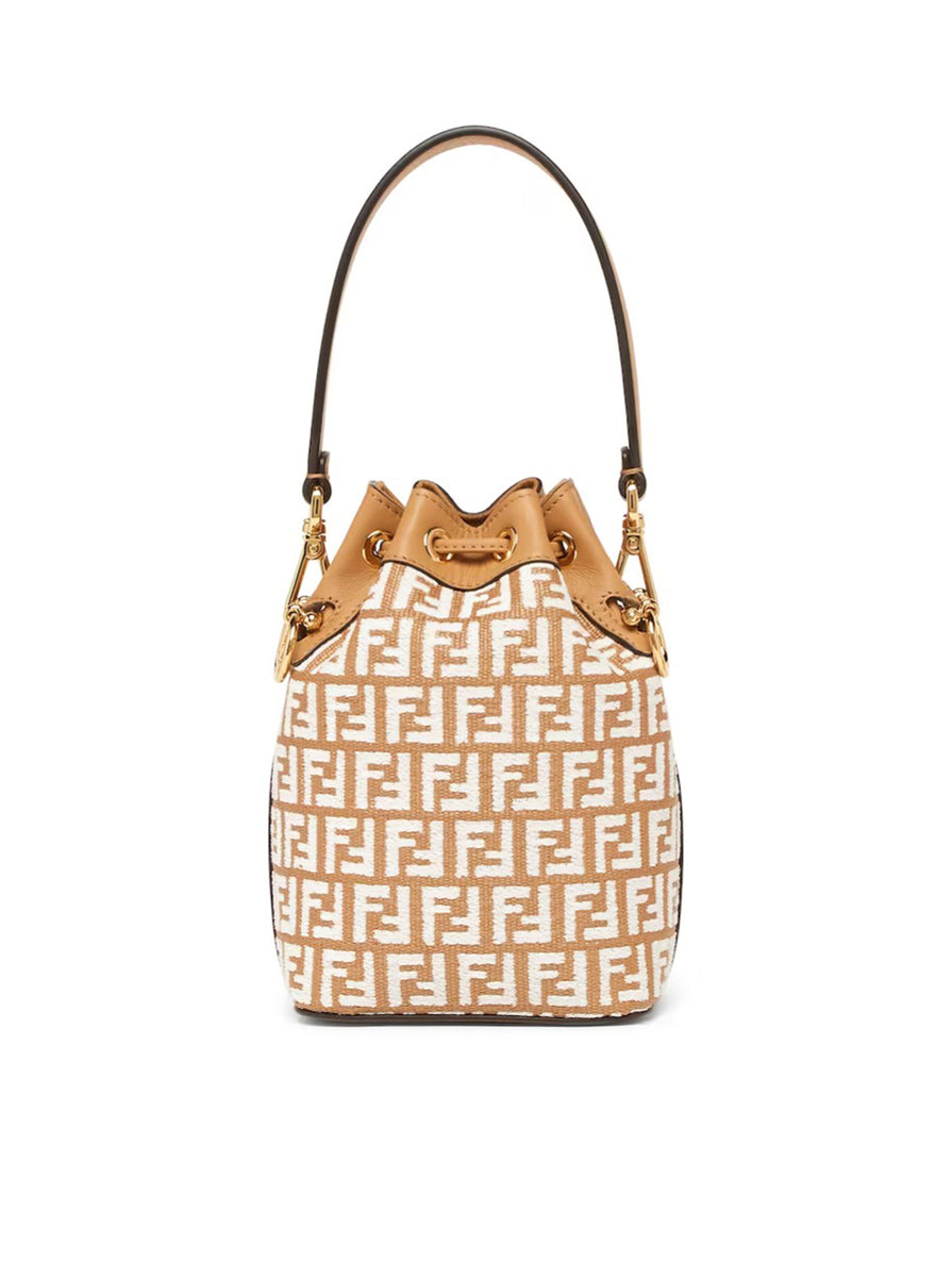 Fendi Ff Mini Raffia & Leather Camera Bag in Natural