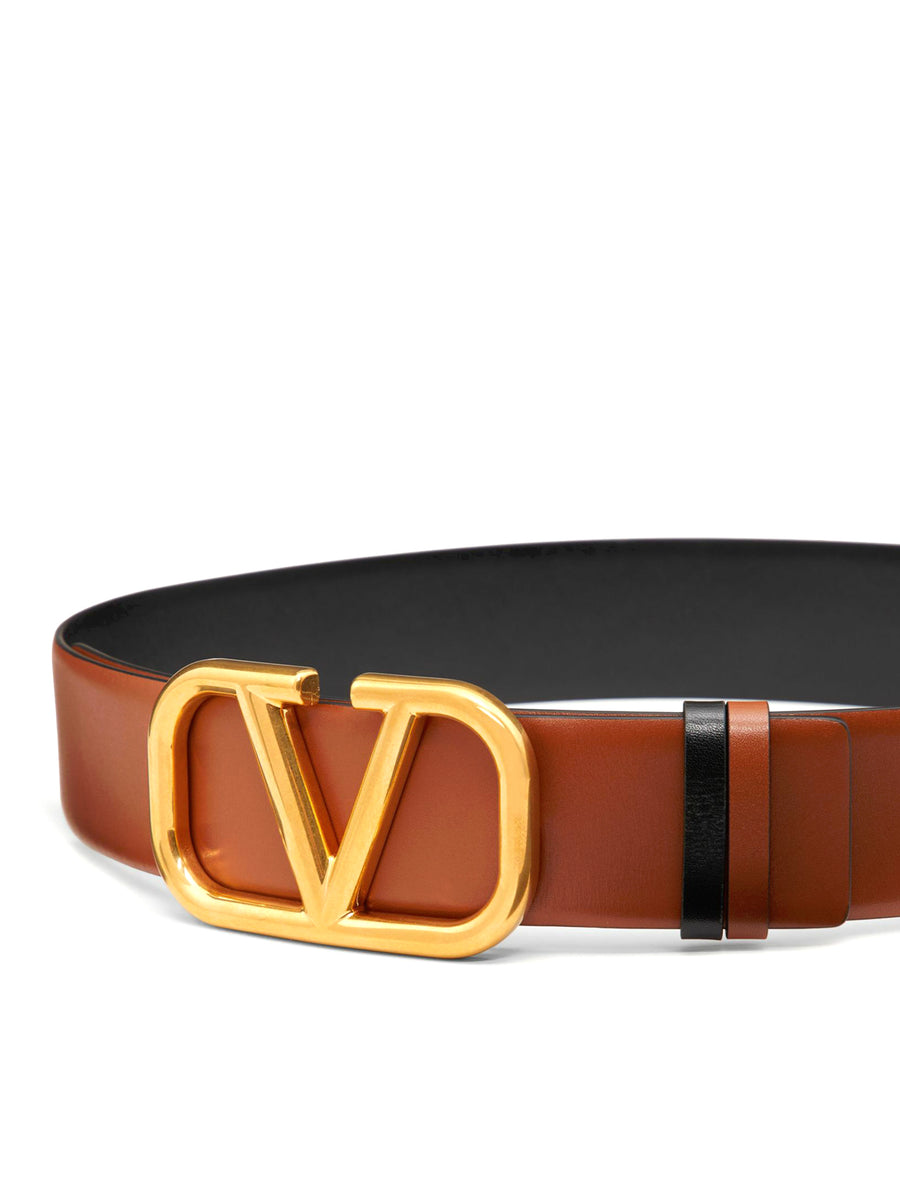 Valentino Garavani Reversible Vlogo Signature Belt In Shiny Calfskin 70 Mm  in Brown