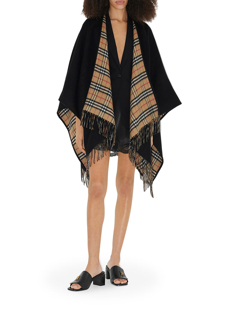 REVERSIBLE CHECK WOOL CAPE
