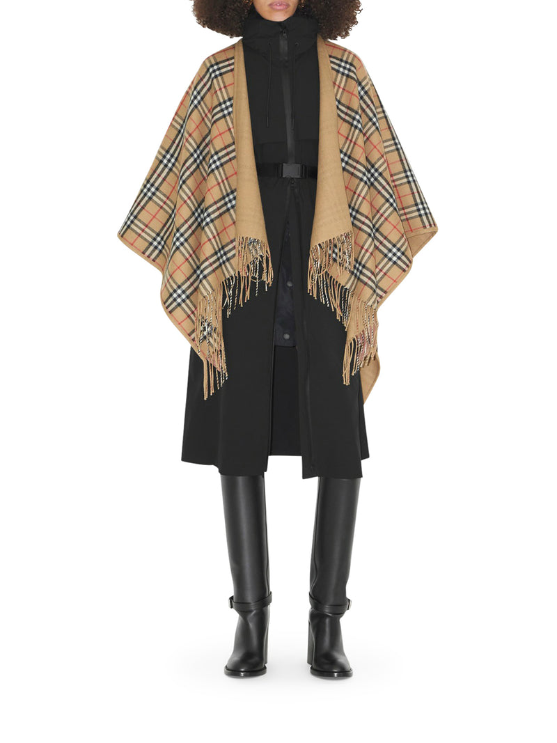 REVERSIBLE CHECK WOOL CAPE