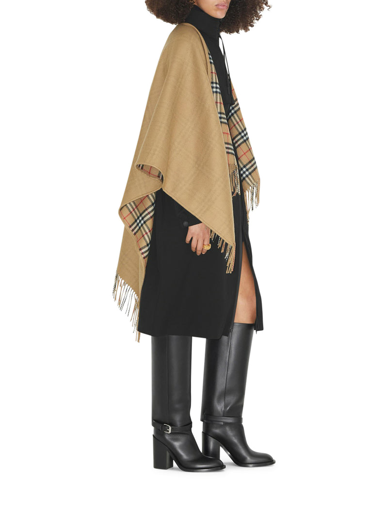 REVERSIBLE CHECK WOOL CAPE