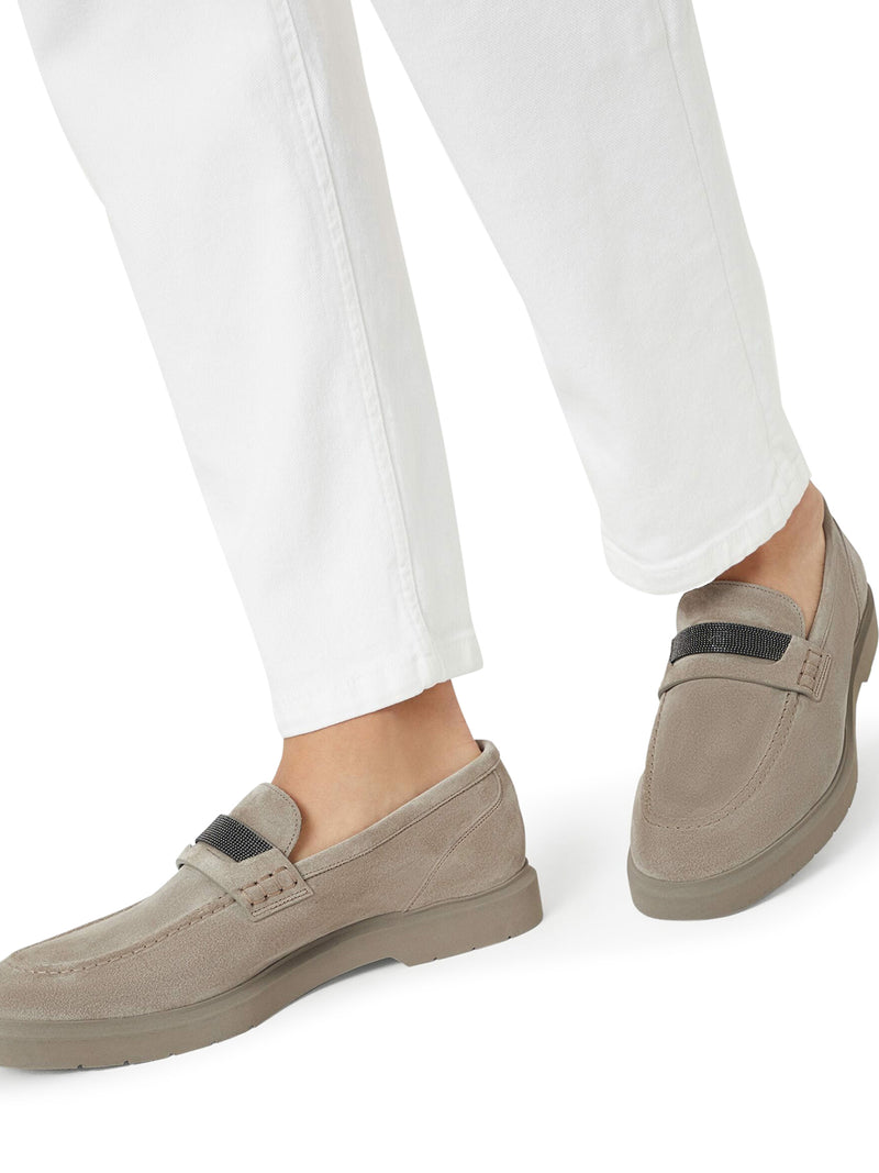 SUEDE PENNY LOAFERS WITH JEWEL APPLIQUE