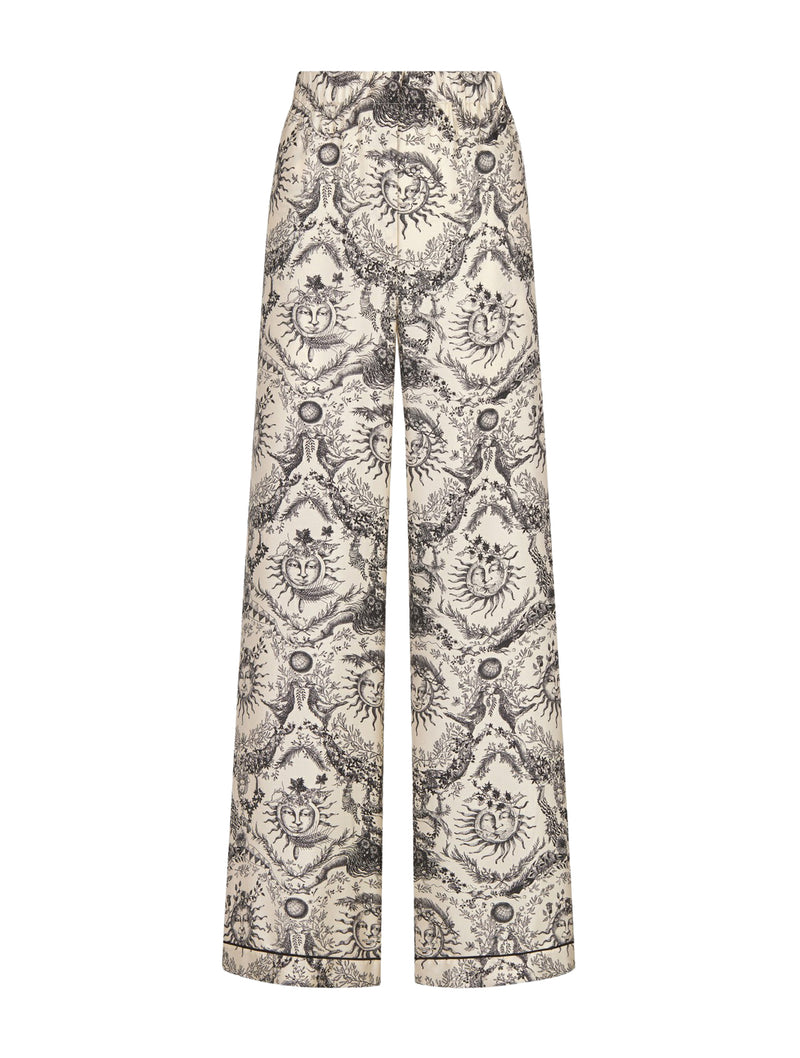 Trousers White and gray Toile de Jouy Soleil silk twill