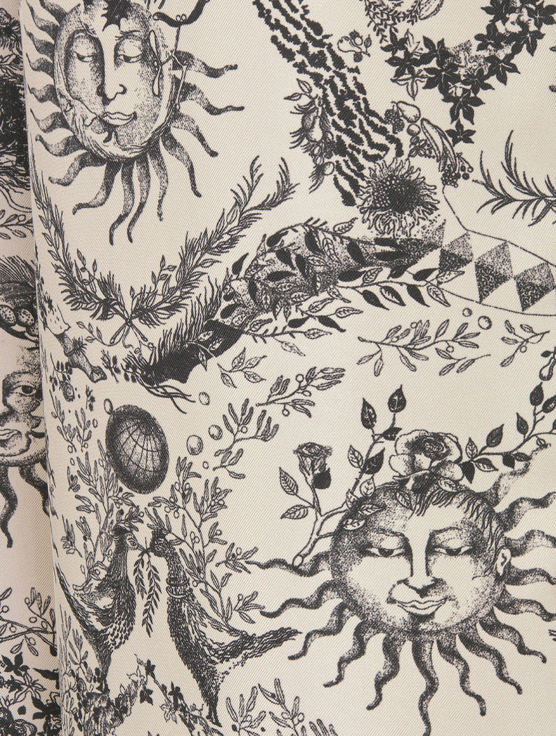 Trousers White and gray Toile de Jouy Soleil silk twill