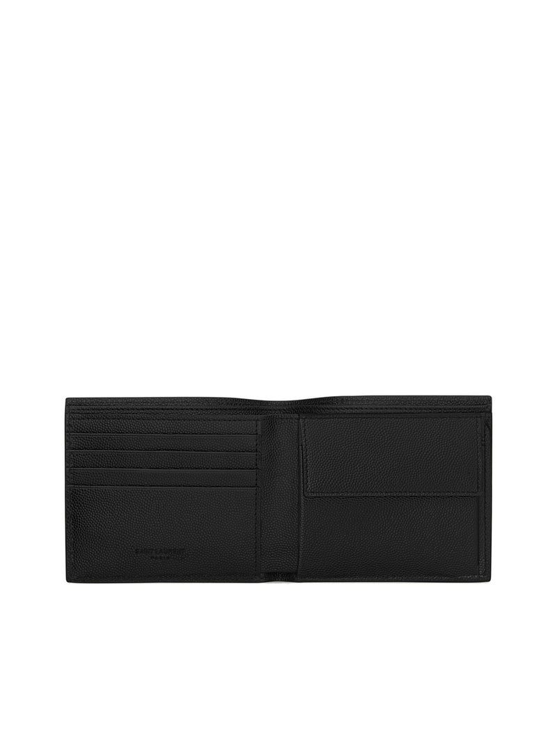 SAINT LAURENT PARIS EAST / WEST WALLET WITH PURSE BLACK TEXTURED LEATHER