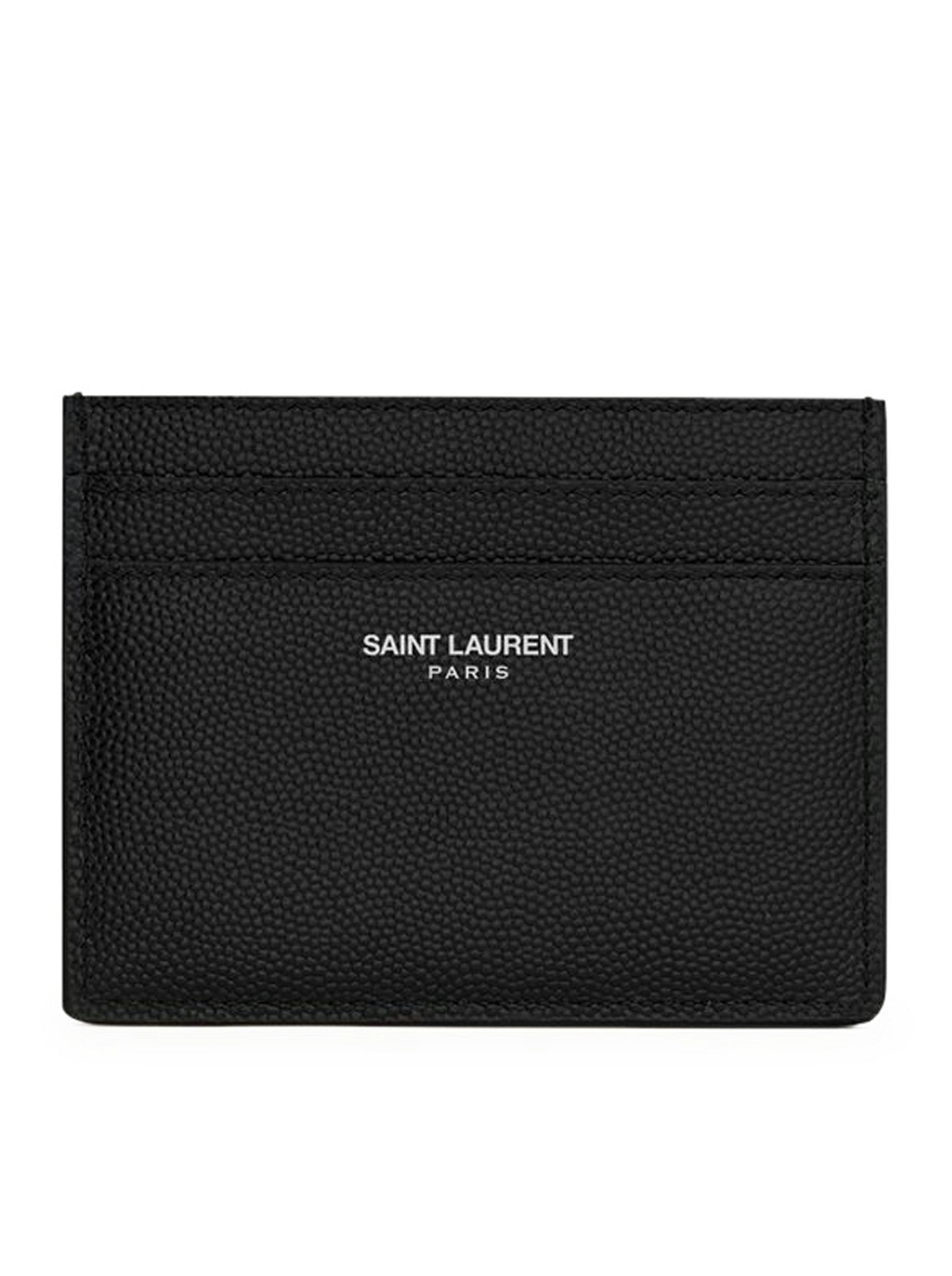 SAINT LAURENT PARIS BLACK TEXTURED LEATHER CREDIT CARD HOLDER