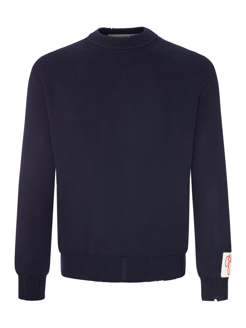 CREWNECK COTTON SWEATER WITH DESTROYED EFFECT