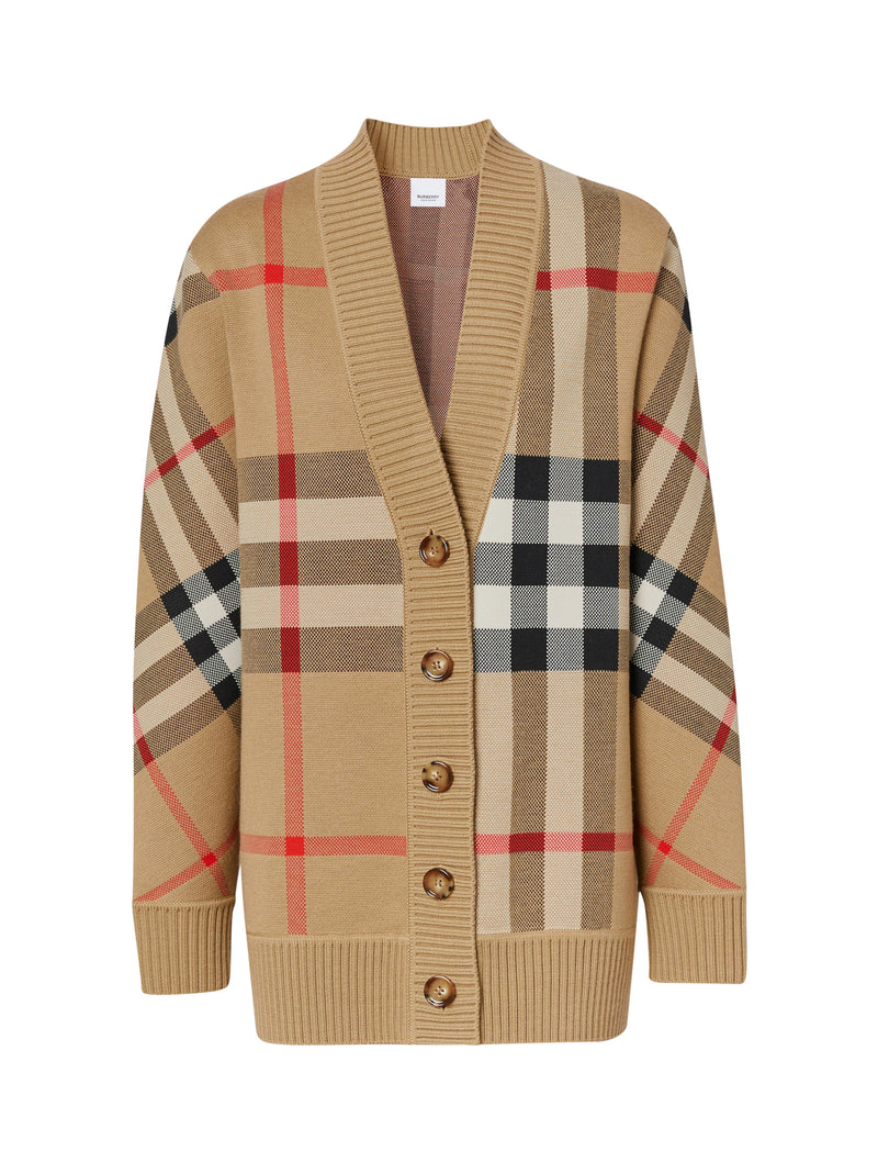 CHECK WOOL BLEND CARDIGAN