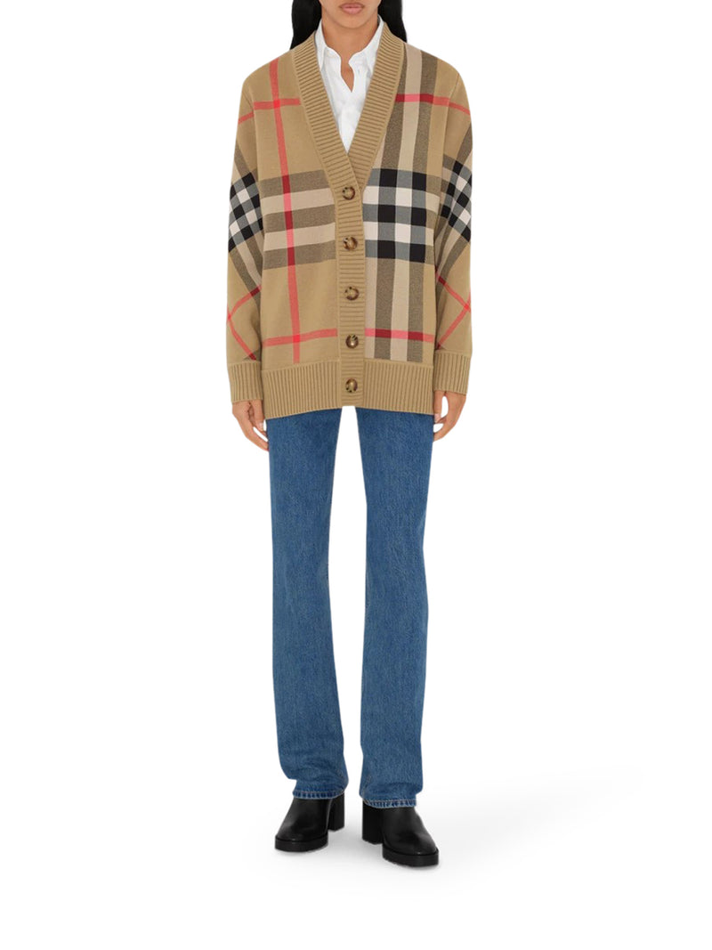 CHECK WOOL BLEND CARDIGAN