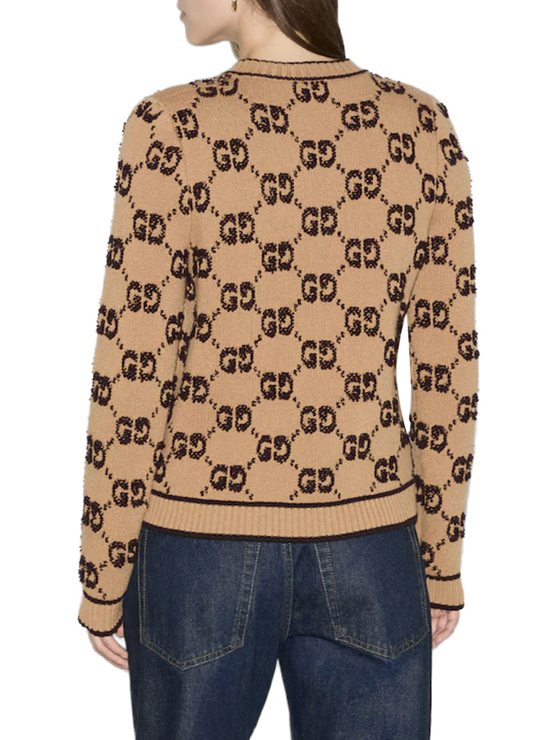 BOUCLE` WOOL CARDIGAN WITH ALLOVER GG LOGO