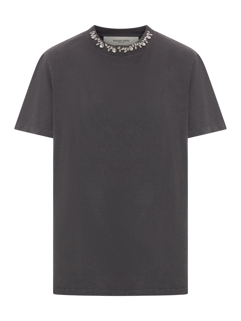 GREY T-SHIRT WITH CRYSTALS