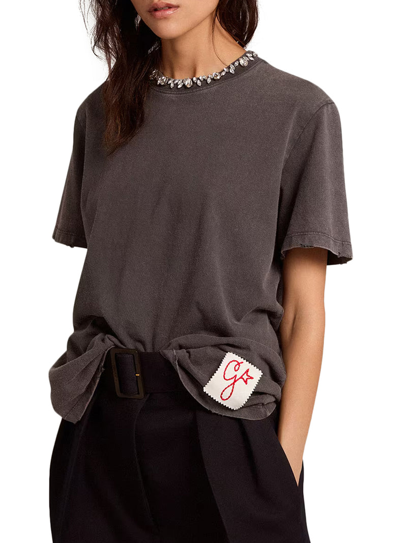 GREY T-SHIRT WITH CRYSTALS