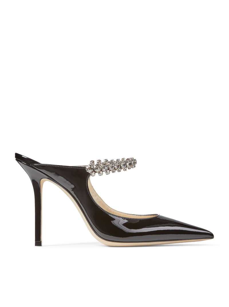 BING 100 BLACK PATENT LEATHER CLOG WITH CRYSTAL STRAP
