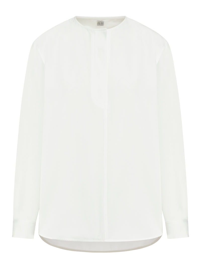 Collarless cotton-twill shirt white