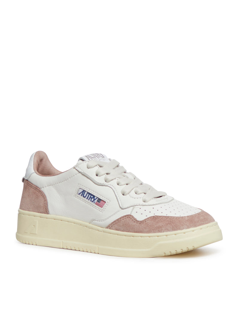 MEDALIST LOW SNEAKERS IN WHITE GOAT LEATHER AND PINK SUEDE