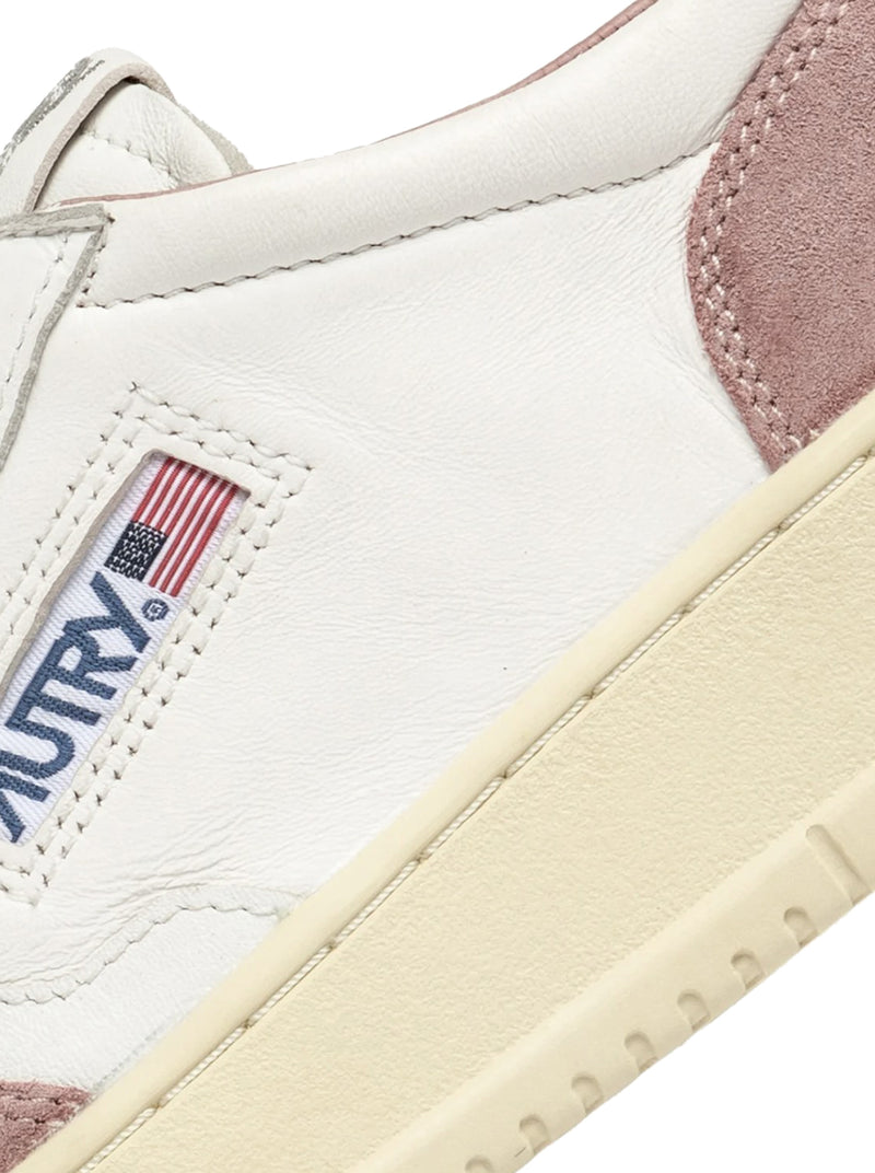 MEDALIST LOW SNEAKERS IN WHITE GOAT LEATHER AND PINK SUEDE