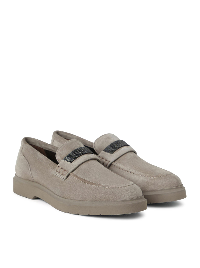SUEDE PENNY LOAFERS WITH JEWEL APPLIQUE