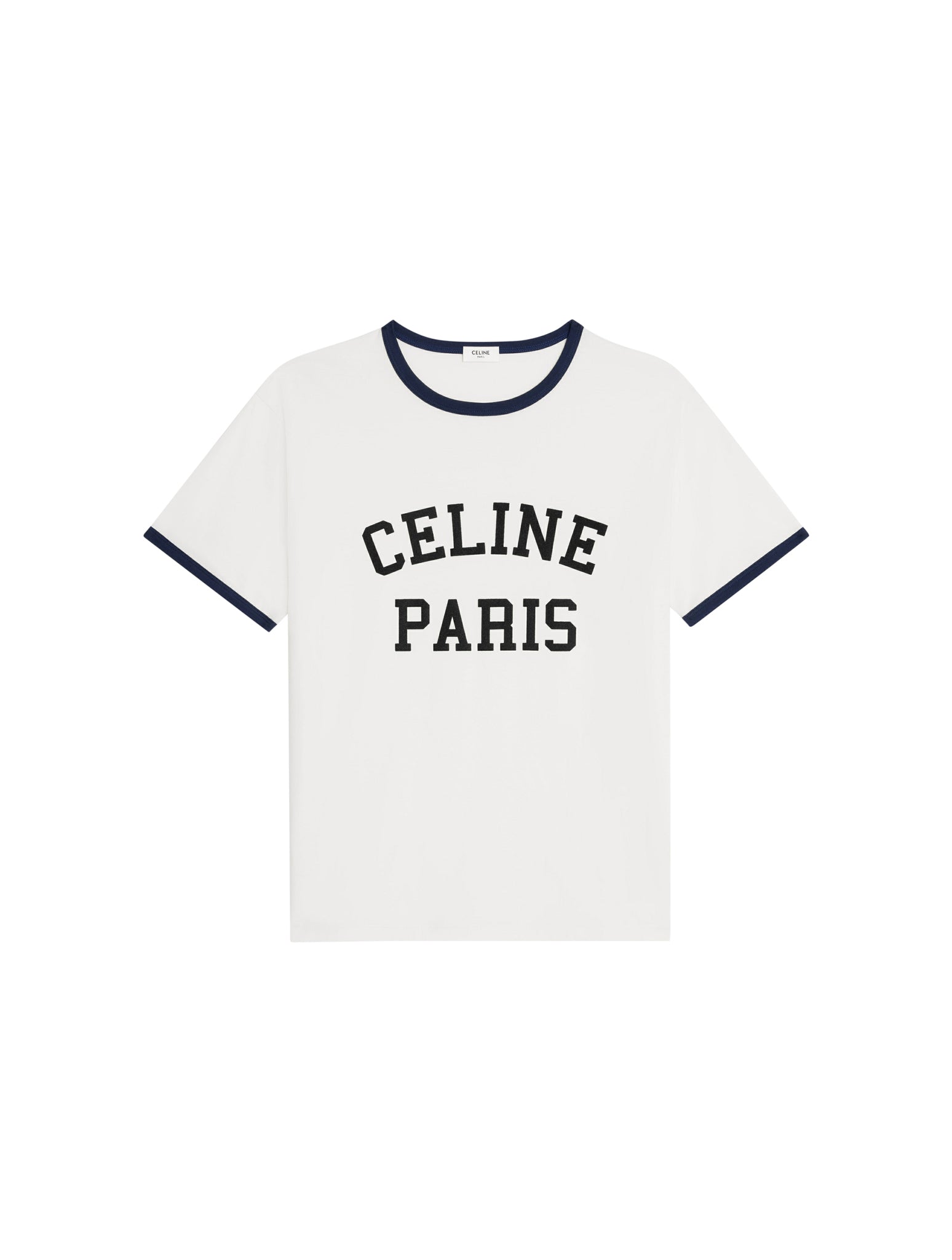 LOOSE CELINE PARIS T-SHIRT IN COTTON JERSEY OFF-WHITE / NAVY BLUE / BLACK