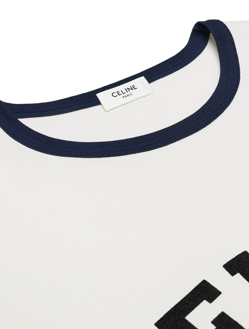 LOOSE CELINE PARIS T-SHIRT IN COTTON JERSEY OFF-WHITE / NAVY BLUE / BLACK