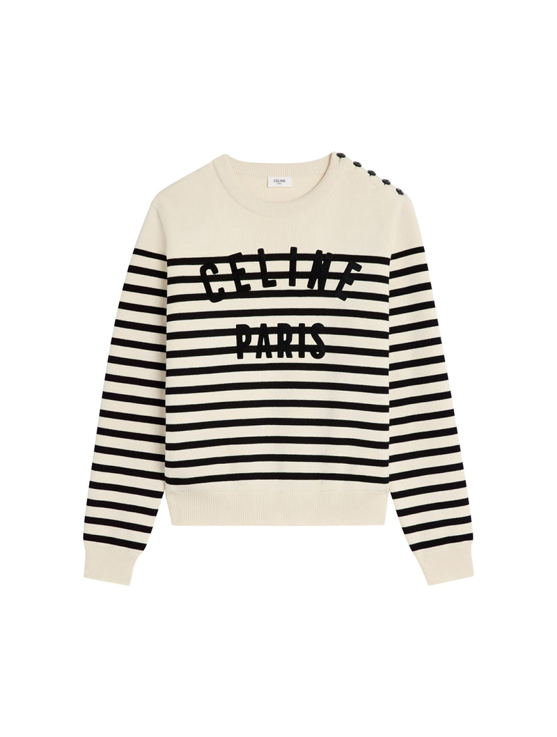 CELINE MARINIÈRE CREW NECK SWEATER IN COTTON OFF-WHITE / BLACK